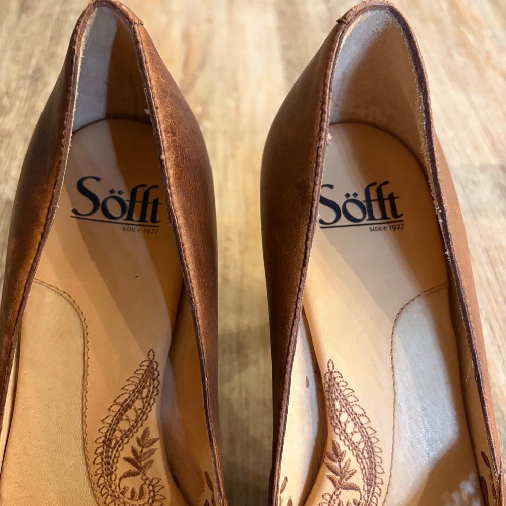Sofft Brown Leather Woven Peep Toe Bow Pumps Heels 1217700 Womens 9M - Picture 5 of 13